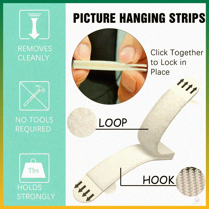 Heavy Duty No-Drill Velcro Hanging Strips (2 Strips)